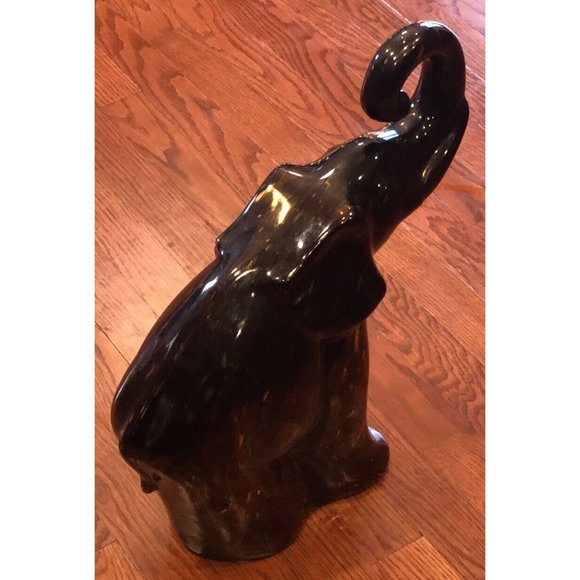 Vintage 1999 Haeger 16.5” Glazed Ceramic Elephant- Brown W/Splashes Of Gold VGC! - Picture 5 of 11